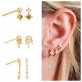 Green Zircon Tassel Earrings 925 Sterling Silver Piercing Stud Earrings