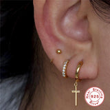 Real 925 Sterling Silver Hoop Earrings Set for Women Female