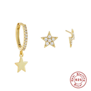 Real 925 Sterling Silver Hoop Earrings Set for Women Female