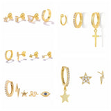 Real 925 Sterling Silver Hoop Earrings Set for Women Female