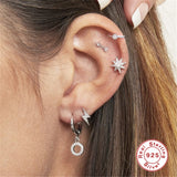 Horse Eye Zircon Thread Earrings 925 Sterling Silver Piercing Stud Earring