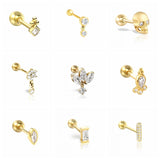 Horse Eye Zircon Thread Earrings 925 Sterling Silver Piercing Stud Earring
