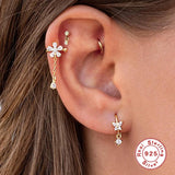 Horse Eye Zircon Thread Earrings 925 Sterling Silver Piercing Stud Earring