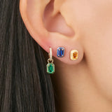925 Silver Square Enamel Hoop Earring with Zircon for Women