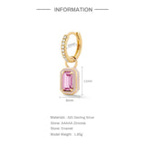 925 Silver Square Enamel Hoop Earring with Zircon for Women