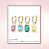 925 Silver Square Enamel Hoop Earring with Zircon for Women