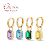 925 Silver Square Enamel Hoop Earring with Zircon for Women