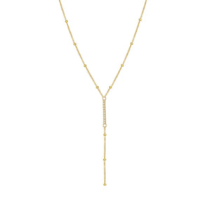 925 Silver Y-shaped Bead Spacer Chain Necklace CZ Tassel Pendant Necklaces