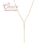 925 Silver Y-shaped Bead Spacer Chain Necklace CZ Tassel Pendant Necklaces