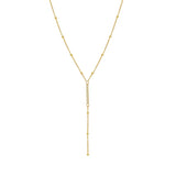 925 Silver Y-shaped Bead Spacer Chain Necklace CZ Tassel Pendant Necklaces