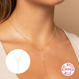 925 Silver Y-shaped Bead Spacer Chain Necklace CZ Tassel Pendant Necklaces