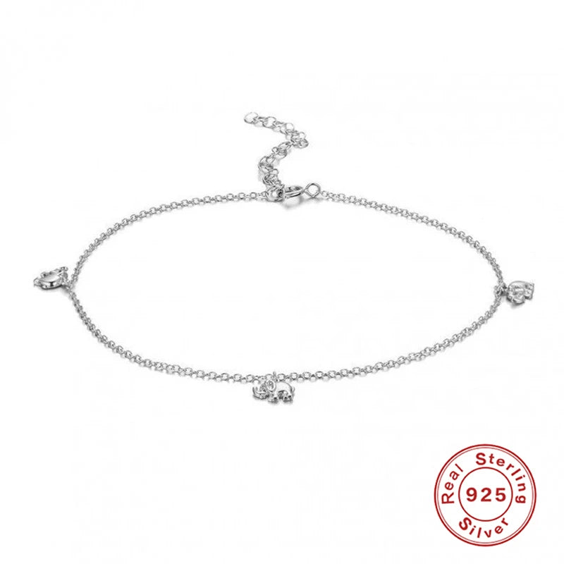 925 Silver Wind Mini Elephant Anklet Bracelet for Women