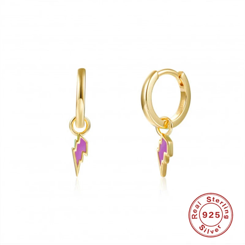 925 Silver Lightning Huggie Hoop Earrings for Women