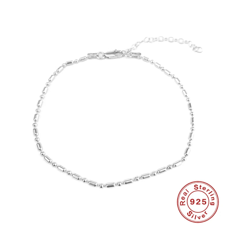 925 Silver Round Bead Anklet Bracelet Women Foot Jewelry