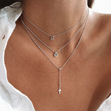 925 Silver Zirconia Jesus Cross Necklace Long Chain