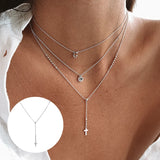 925 Silver Zirconia Jesus Cross Necklace Long Chain