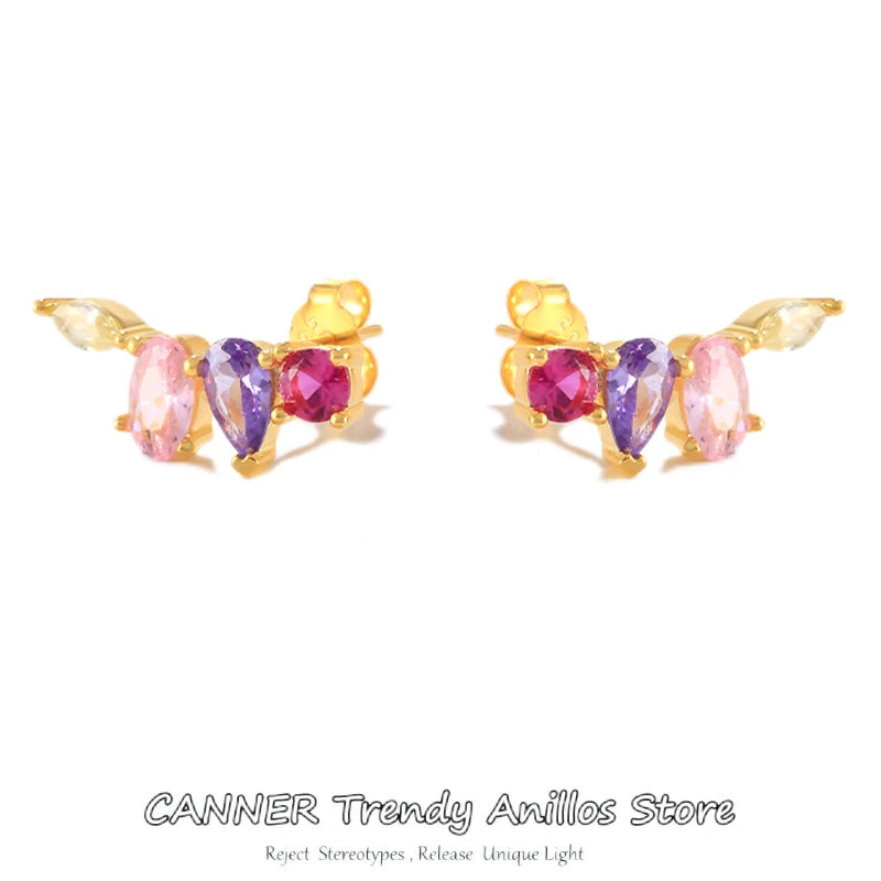 Korea Crystal Geometric Earrings 925 Silver Y2k for Women