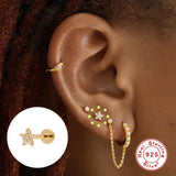 925 Silver Tragus Labret Ear Studs Crystal Cartilage Earrings