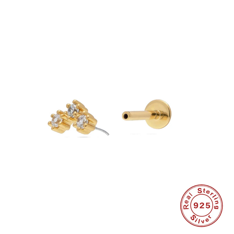 925 Silver Tragus Labret Ear Studs Crystal Cartilage Earrings