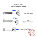 925 Silver Tragus Labret Ear Studs Crystal Cartilage Earrings
