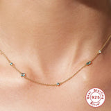 Colorful Zircon Chain Necklace 925 Silver Pendant for Women