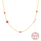 Colorful Zircon Chain Necklace 925 Silver Pendant for Women