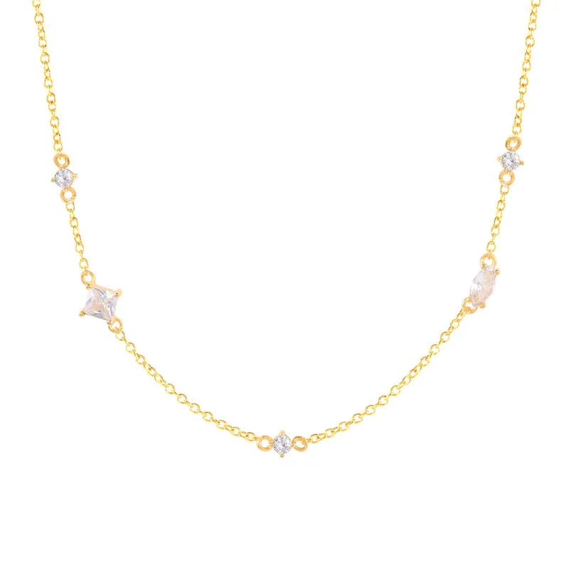 Colorful Zircon Chain Necklace 925 Silver Pendant for Women