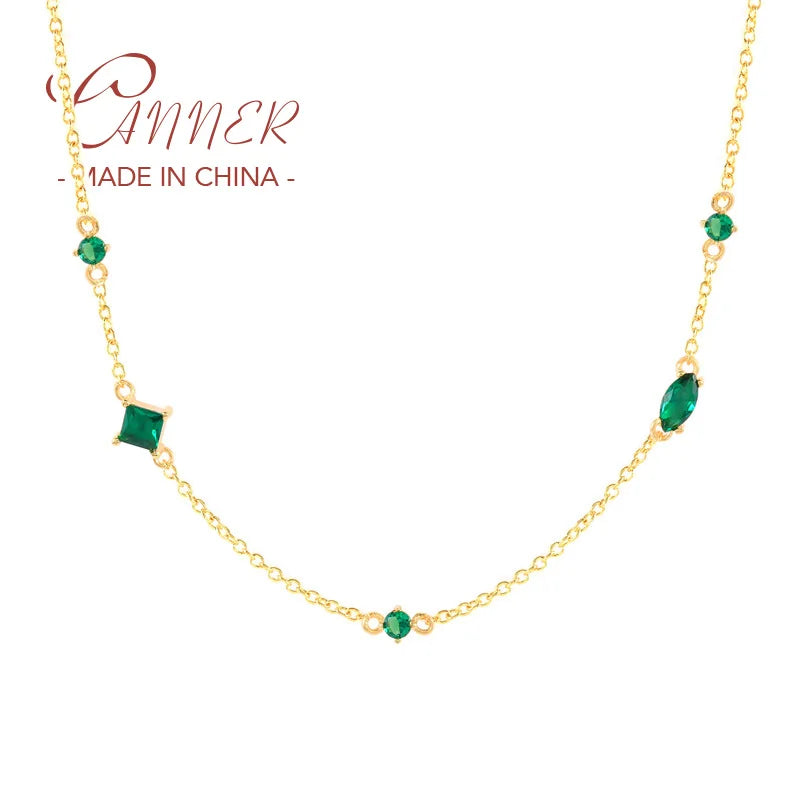 Colorful Zircon Chain Necklace 925 Silver Pendant for Women