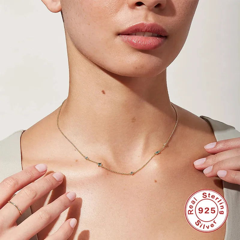 Colorful Zircon Chain Necklace 925 Silver Pendant for Women