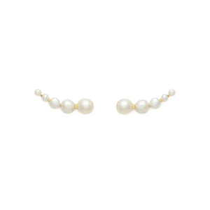 Round Pearl Climber Earrings 925 Sterling Silver Stud Earrings