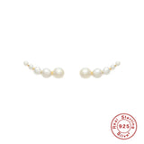 Round Pearl Climber Earrings 925 Sterling Silver Stud Earrings