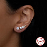 Round Pearl Climber Earrings 925 Sterling Silver Stud Earrings