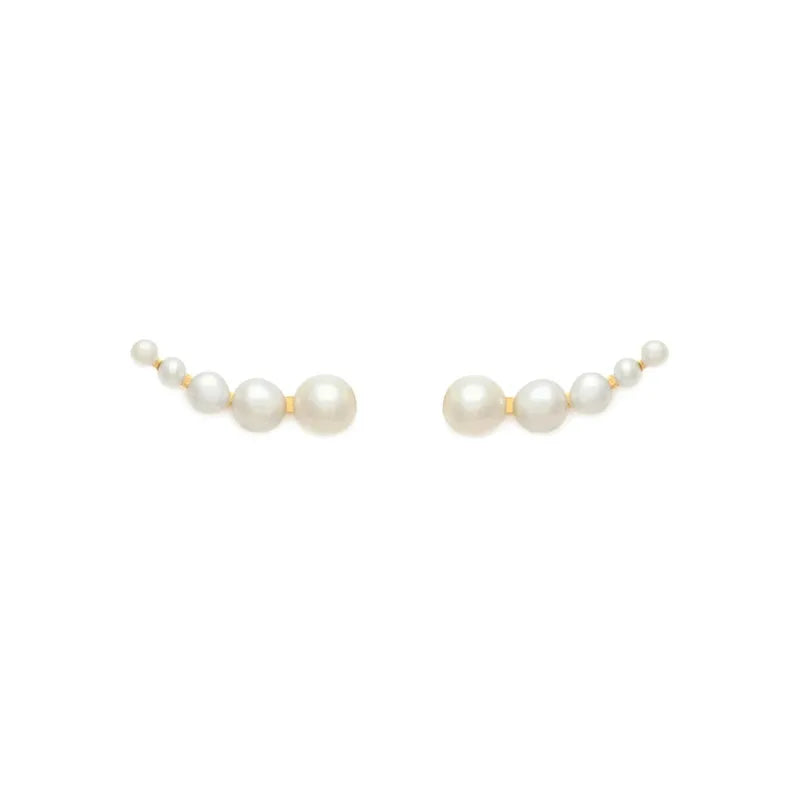 Round Pearl Climber Earrings 925 Sterling Silver Stud Earrings