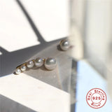 Round Pearl Climber Earrings 925 Sterling Silver Stud Earrings