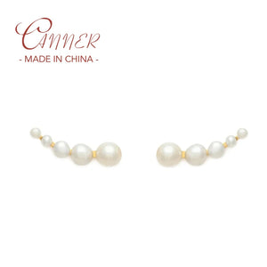 Round Pearl Climber Earrings 925 Sterling Silver Stud Earrings