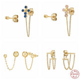 925 Silver Bling Zircon Chain Earrings for Women