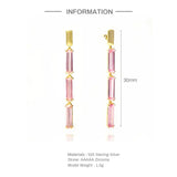 Pink Zircon Tassel Earrings 925 Silver Studs for Women