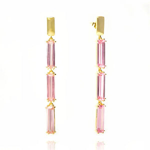 Pink Zircon Tassel Earrings 925 Silver Studs for Women
