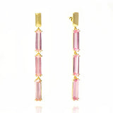 Pink Zircon Tassel Earrings 925 Silver Studs for Women