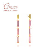 Pink Zircon Tassel Earrings 925 Silver Studs for Women