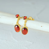 Retro Ruby Stud Earrings S925 Silver Romantic Women Earrings