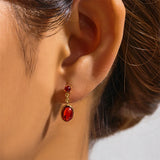 Retro Ruby Stud Earrings S925 Silver Romantic Women Earrings