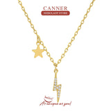 925 Silver Lightning Star Necklace Long Chain Wedding Jewelry 18K