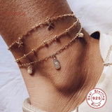 Starfish Stacked Anklet Bracelet 925 Sterling Silver Anklets Women Foot Jewelry