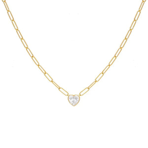 Sterling Silver Crystal Necklace for Women Paper Clip Chain