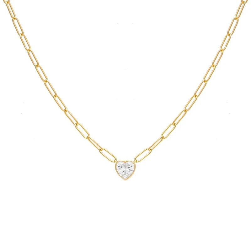 Sterling Silver Crystal Necklace for Women Paper Clip Chain