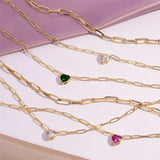 Sterling Silver Crystal Necklace for Women Paper Clip Chain