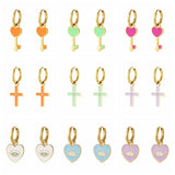 Love Heart Cross Hoop Earrings Purple Pink Piercing Pendientes Plata 925