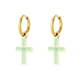 Love Heart Cross Hoop Earrings Purple Pink Piercing Pendientes Plata 925