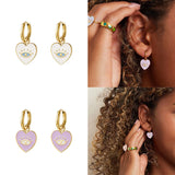 Love Heart Cross Hoop Earrings Purple Pink Piercing Pendientes Plata 925